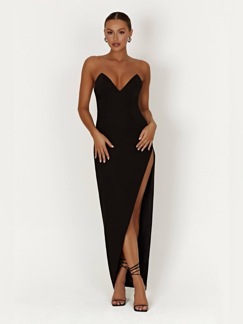 NWT Meshki Natasha Pointed Corset Maxi Dress Black High Slit Size XS
